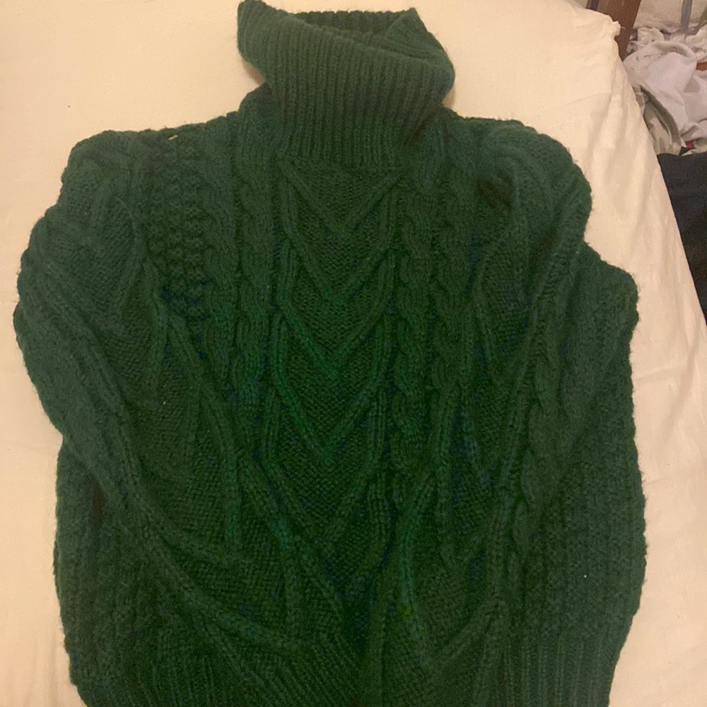 dark green cable knit turtleneck